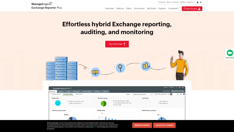 Homepage of ManageEngine Exchange Reporter Plus