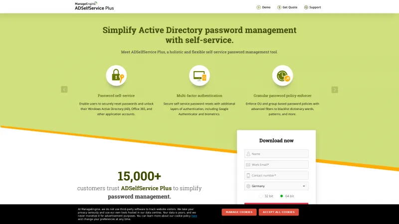 Homepage of ManageEngine ADSelfService Plus