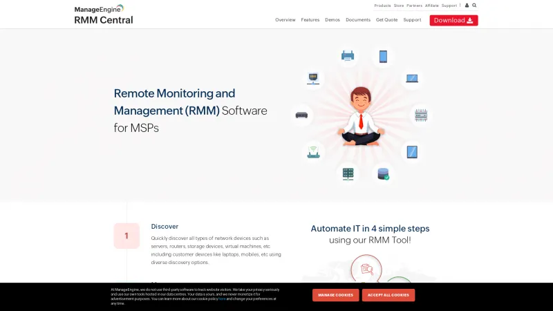 Homepage of ManageEngine RMM Central