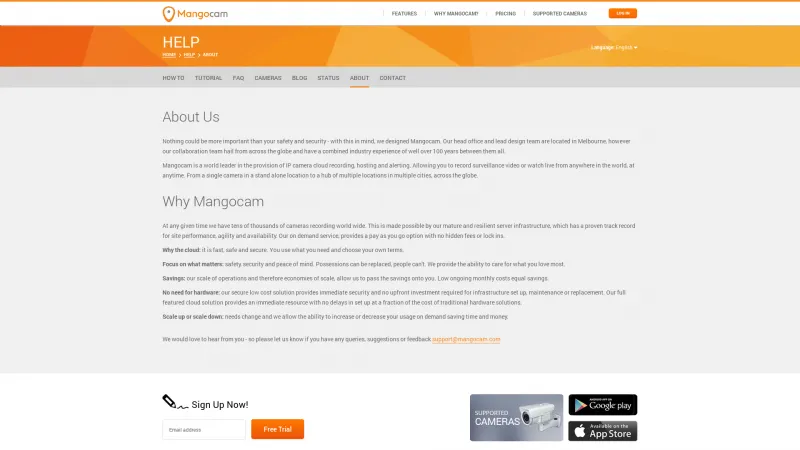 Homepage of Mangocam