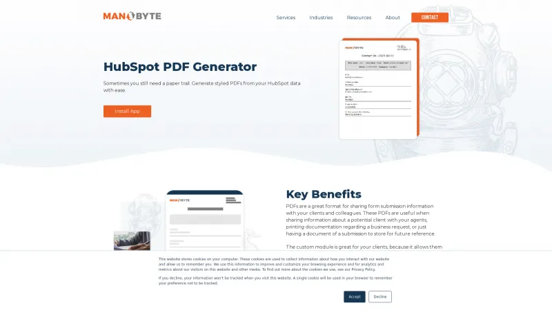 Homepage of HubSpot PDF Generator