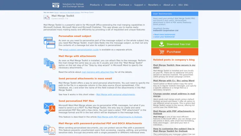 Homepage of Mail Merge Toolkit