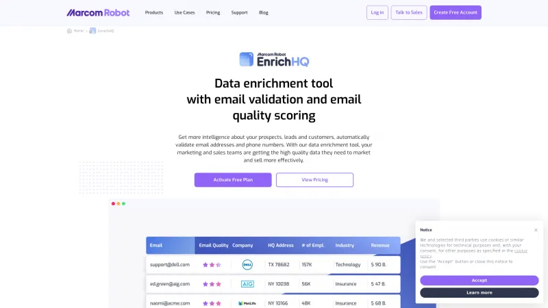 Homepage of Marcom Robot Data Enrichment Engine