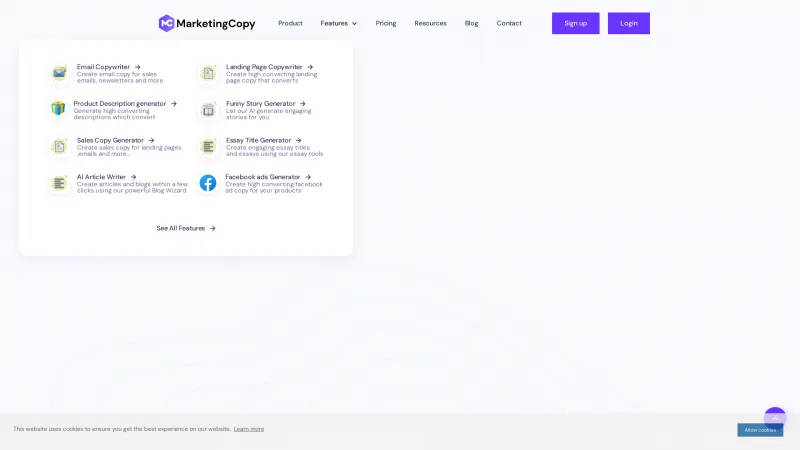 Homepage of MarketingCopy AI