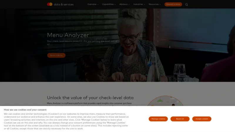 Homepage of Mastercard Menu Analyzer