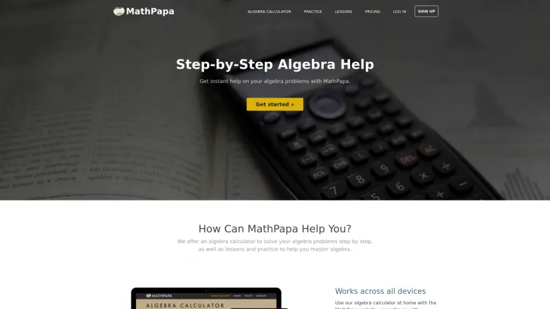 Homepage of MathPapa