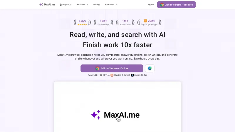 Homepage of MaxAI.me