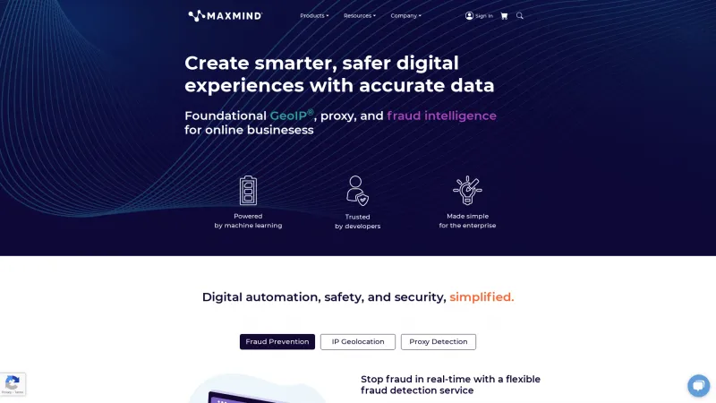 Homepage of MaxMind