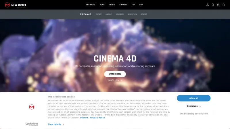 Homepage of Cinema 4D