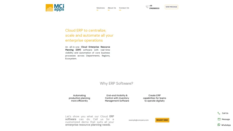 Homepage of MCI Apps ERP