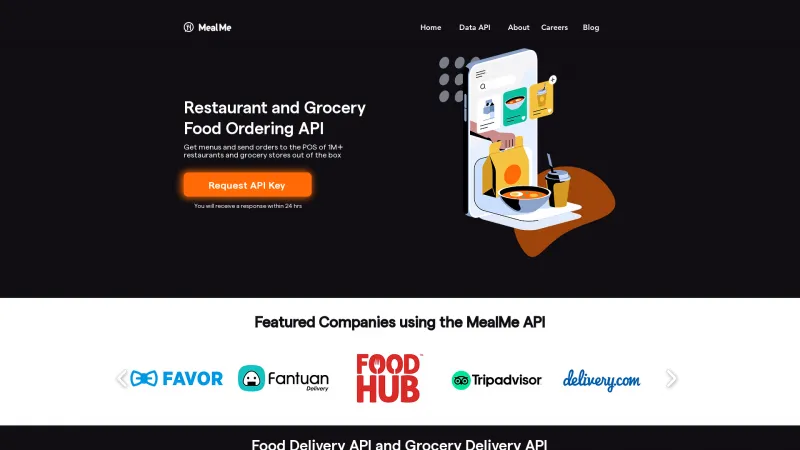 Homepage of MealMe API