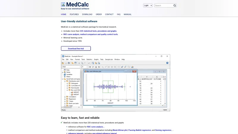 Homepage of MedCalc