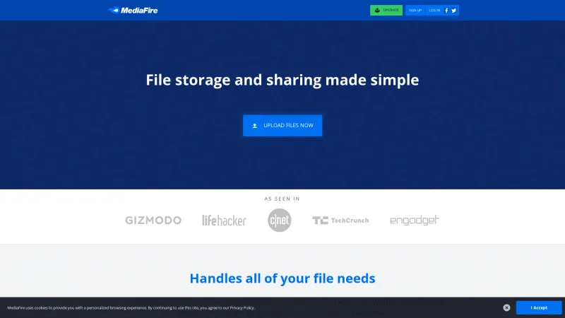 Homepage of MediaFire