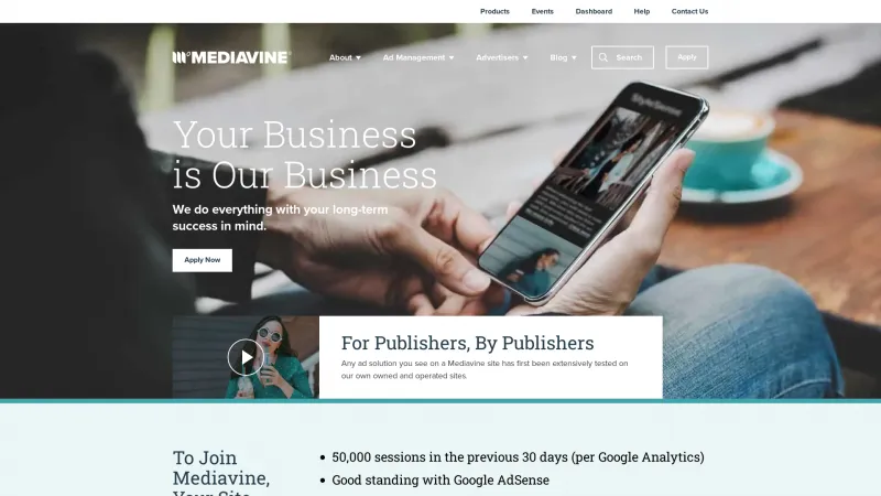 Homepage of Mediavine