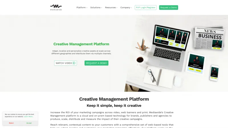 Homepage of Mediawide Creative Management Platform