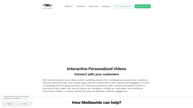 Homepage of Mediawide Personalized Video Platform