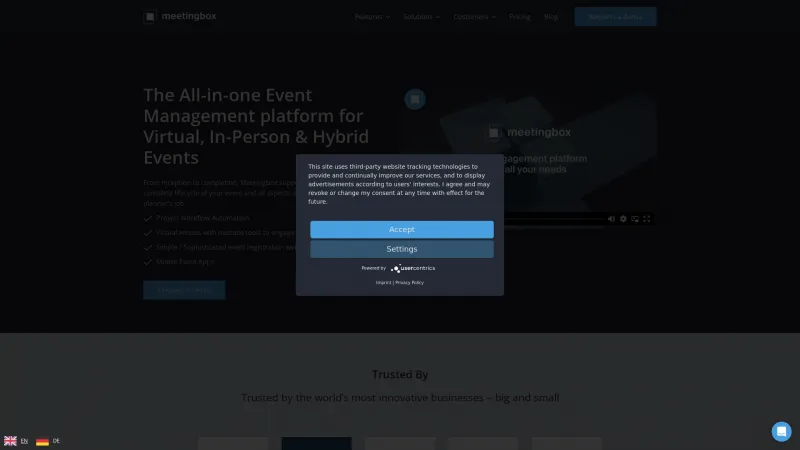 Homepage of Meetingbox