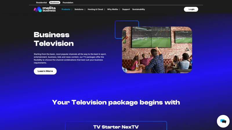 Homepage of Melita Business TV