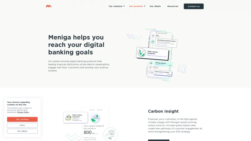 Homepage of Meniga