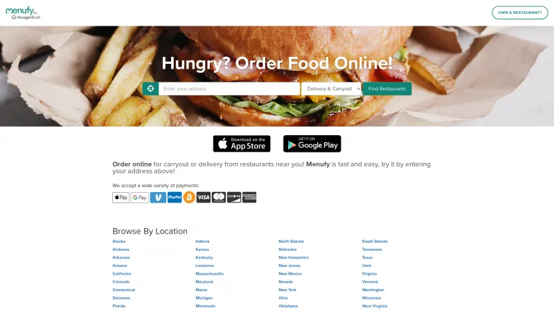 Homepage of Menufy