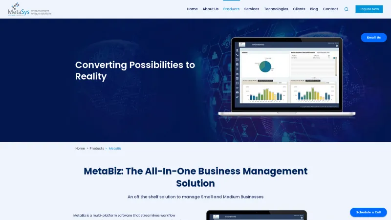 Homepage of MetaBiz