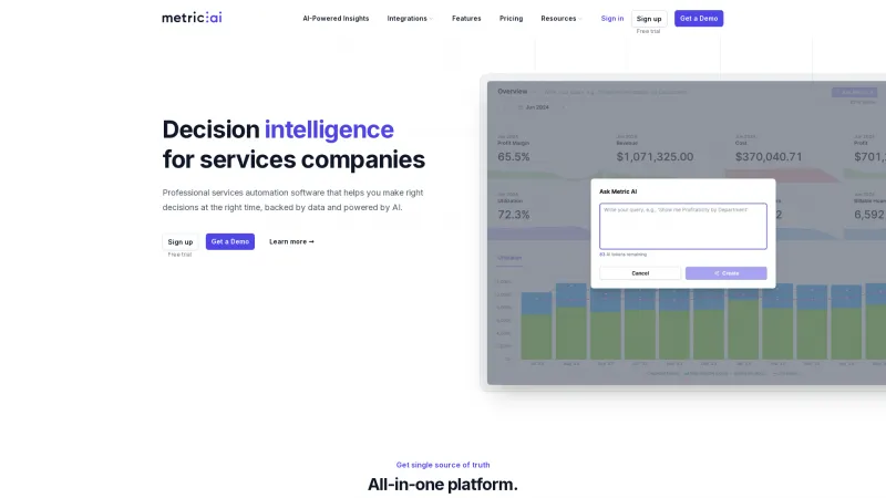 Homepage of Metric.ai