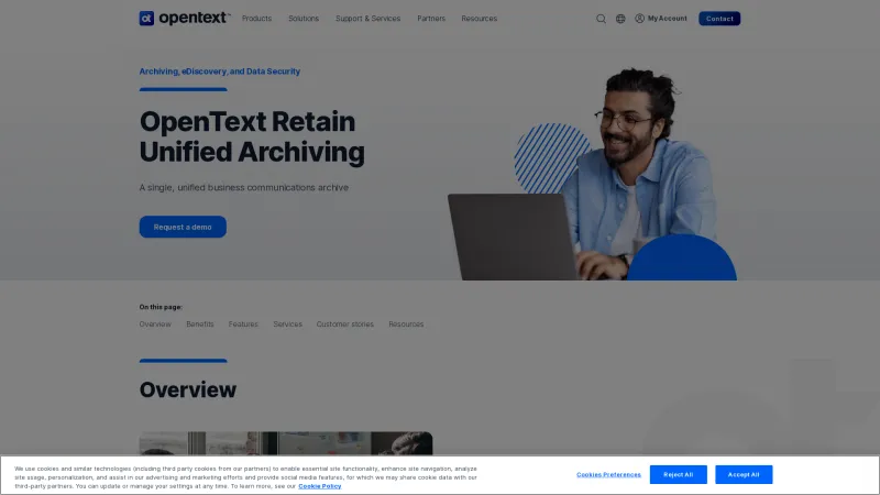 Homepage of OpenText Retain Unified Archiving