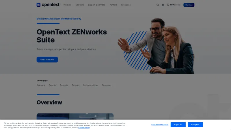 Homepage of OpenText ZENworks Mobile Workspace