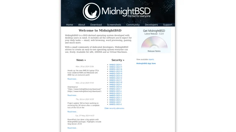 Homepage of MidnightBSD