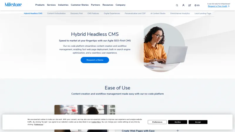 Homepage of Milestone CMS