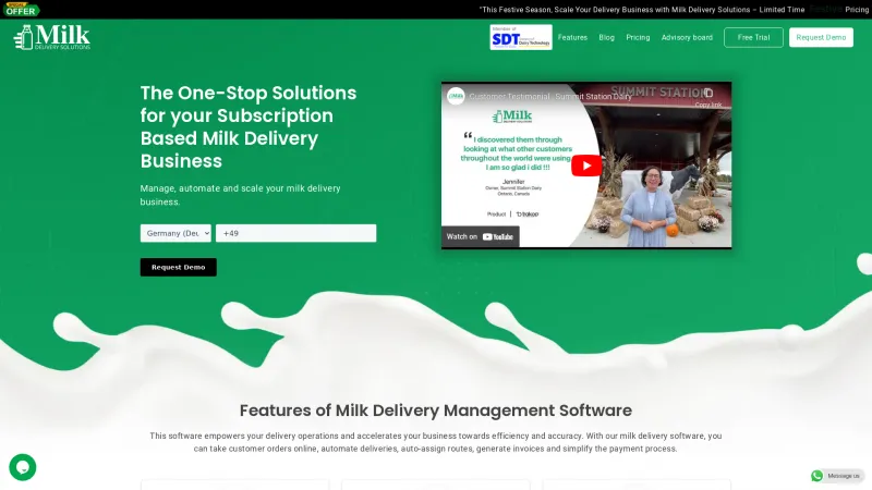 Homepage of Milk Delivery Solutions