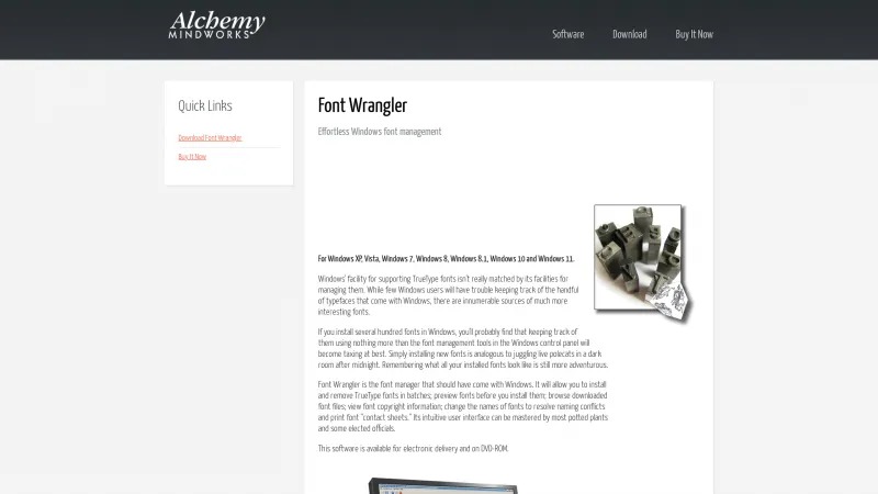 Homepage of Font Wrangler