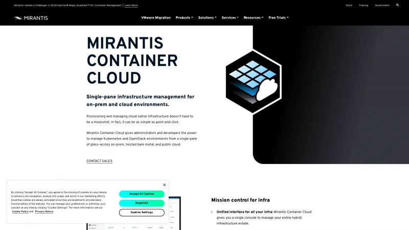 Homepage of Mirantis Container Cloud