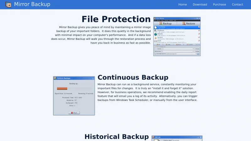 Homepage of Mirror Backup