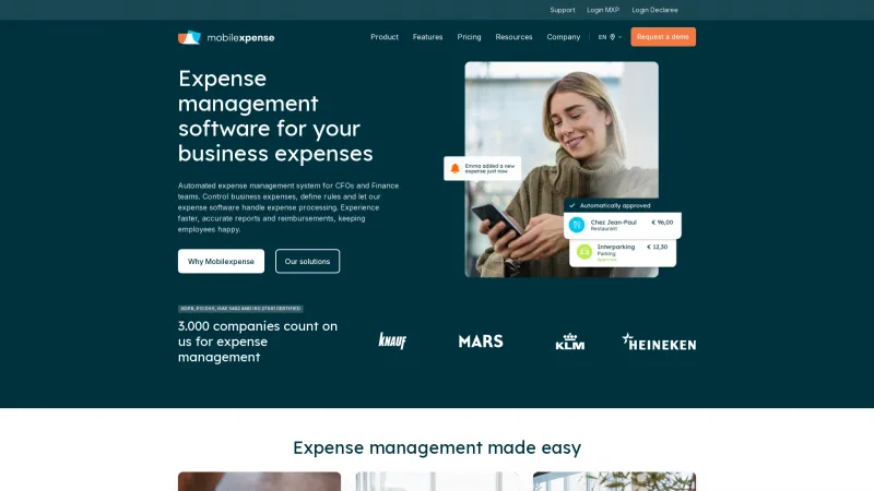 Homepage of Mobilexpense