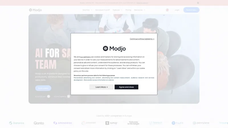 Homepage of Modjo