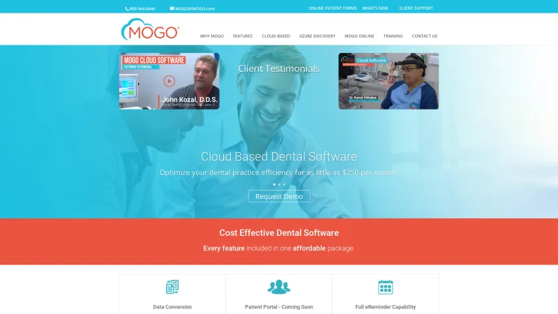 Homepage of MOGO Cloud Dental Software