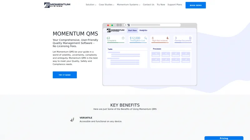 Homepage of Momentum QMS