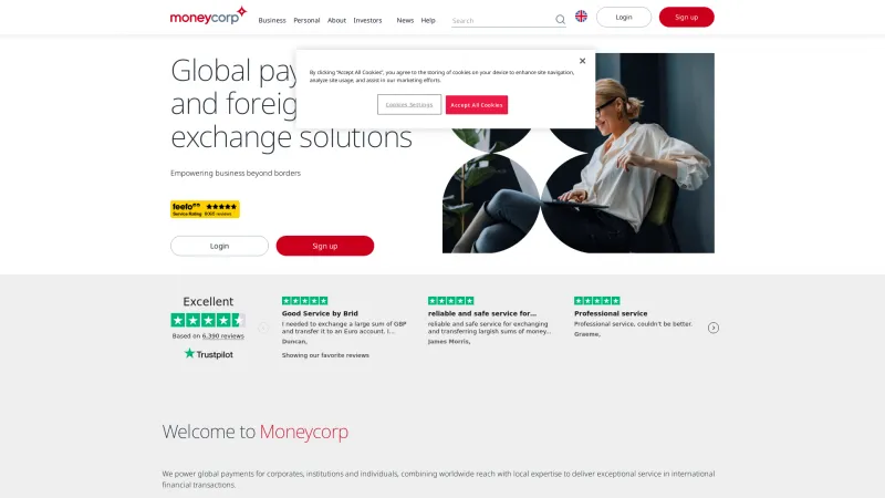 Homepage of MoneyCorp