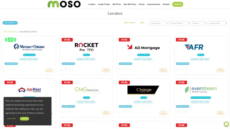 Homepage of Moso Mortgage Software