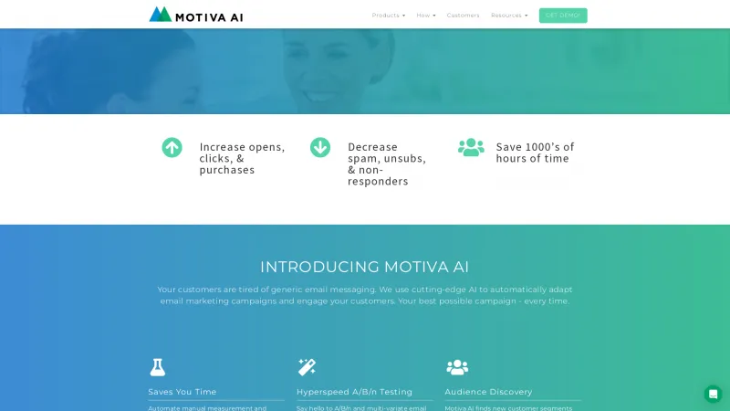 Homepage of Motiva AI