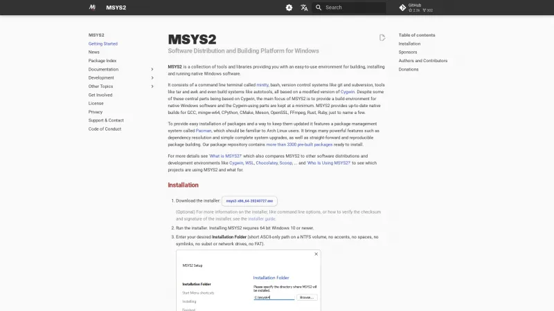 Homepage of MSYS2