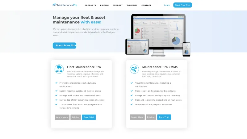 Homepage of Fleet Maintenance Pro