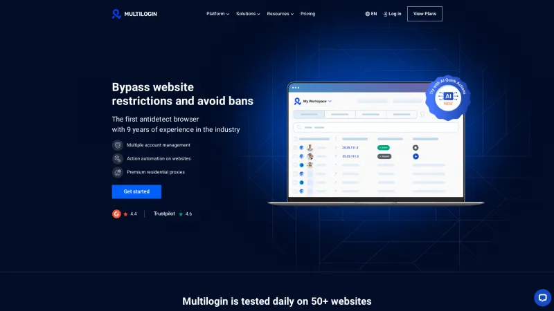 Homepage of Multilogin