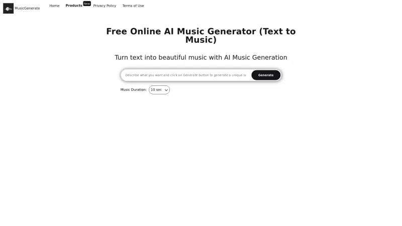 Homepage of MusicGenerate