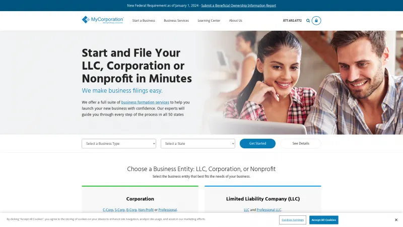 Homepage of MyCorporation