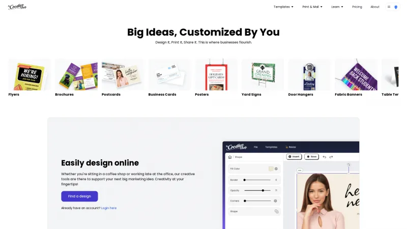 Homepage of MyCreativeShop