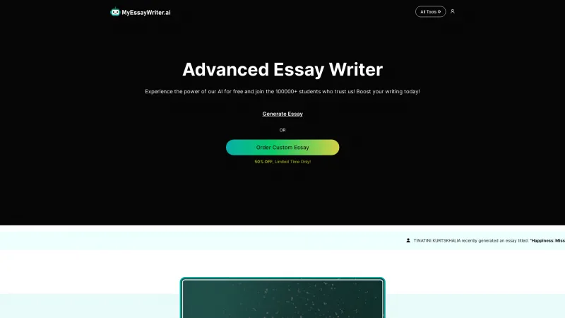 Homepage of MyEssayWriter.Ai