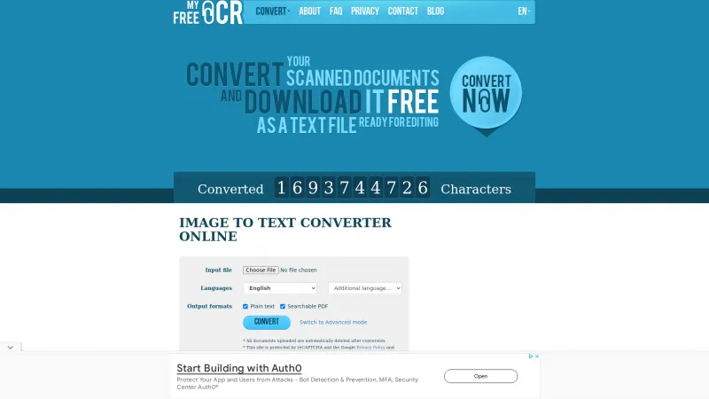 Homepage of MyFreeOCR