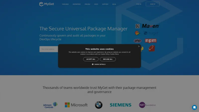 Homepage of MyGet